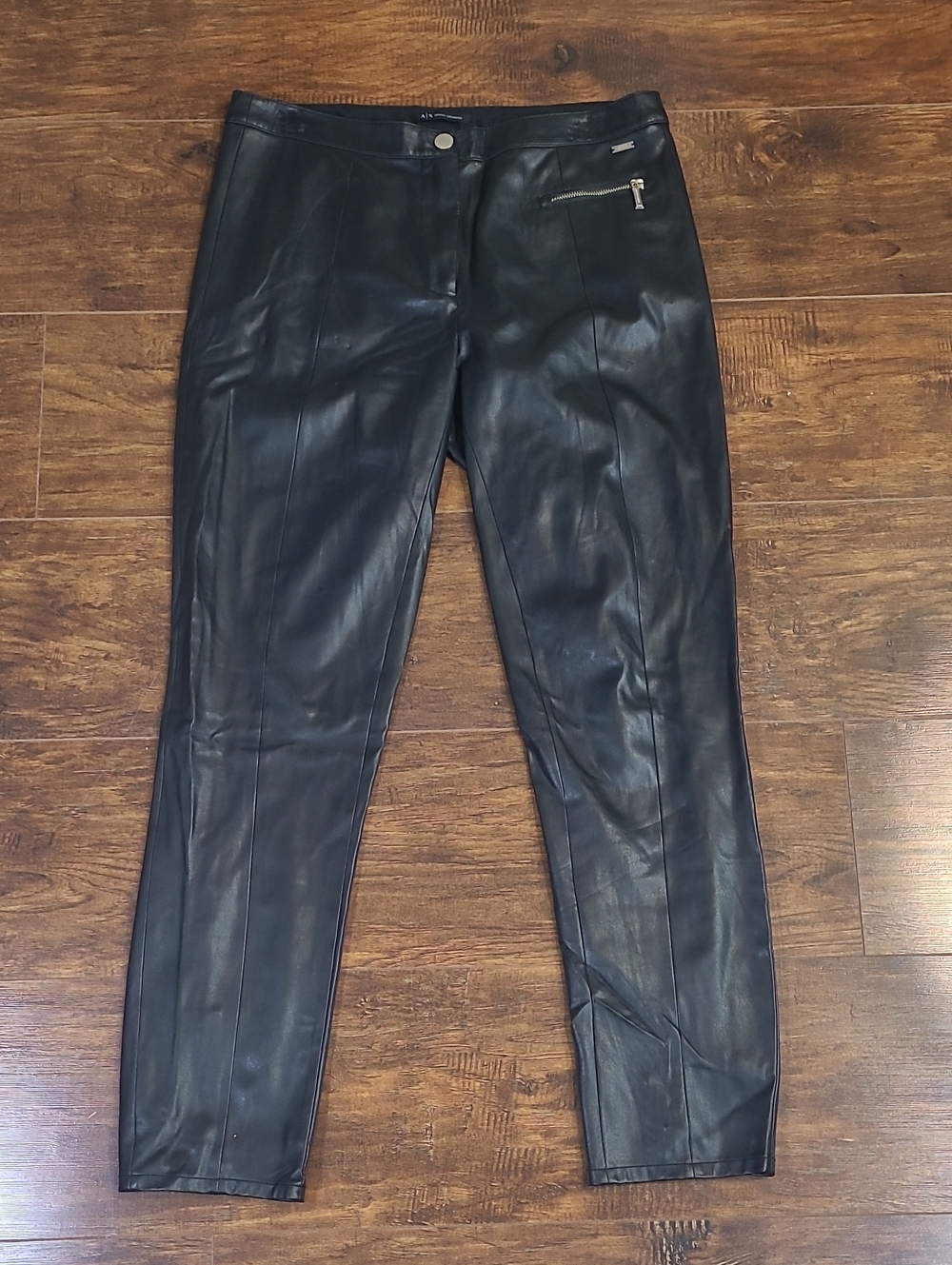 Armani Exchange  Black Faux Leather Slim Leg Pants Size 8 Night Out Psrty